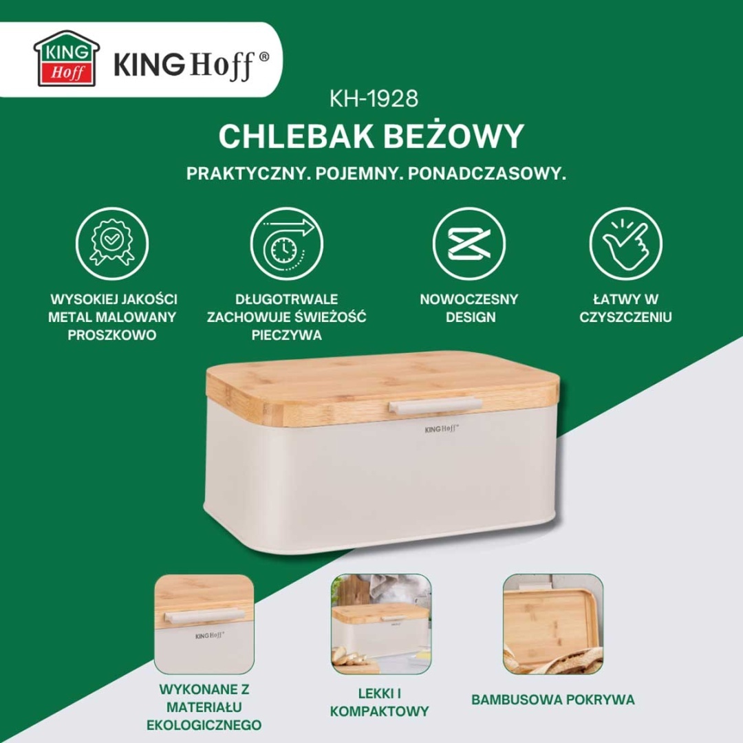 CHLEBAK STALOWY Z BABUSOWĄ POKRYWĄ KINGHOFF KH-1928 - obrazek 3