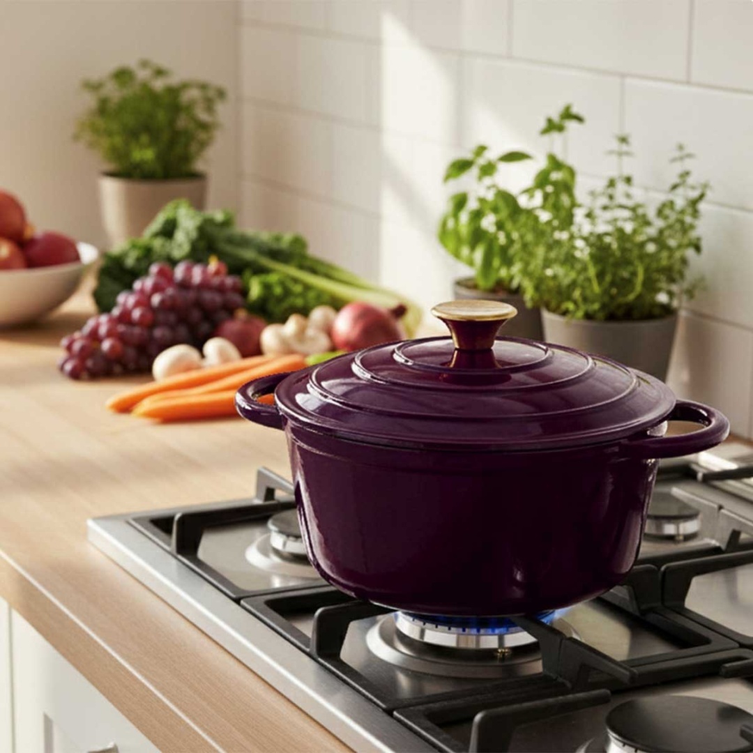 EMALIOWANY GARNEK ŻELIWNY 26cm 5L HAGE EGGPLANT - obrazek 2