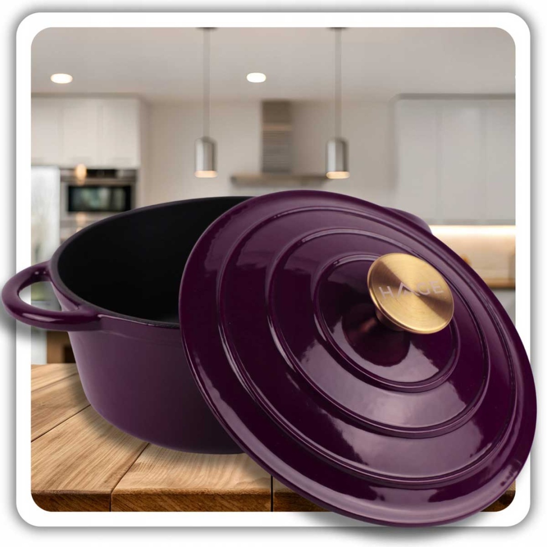 EMALIOWANY GARNEK ŻELIWNY 26cm 5L HAGE EGGPLANT - obrazek 4