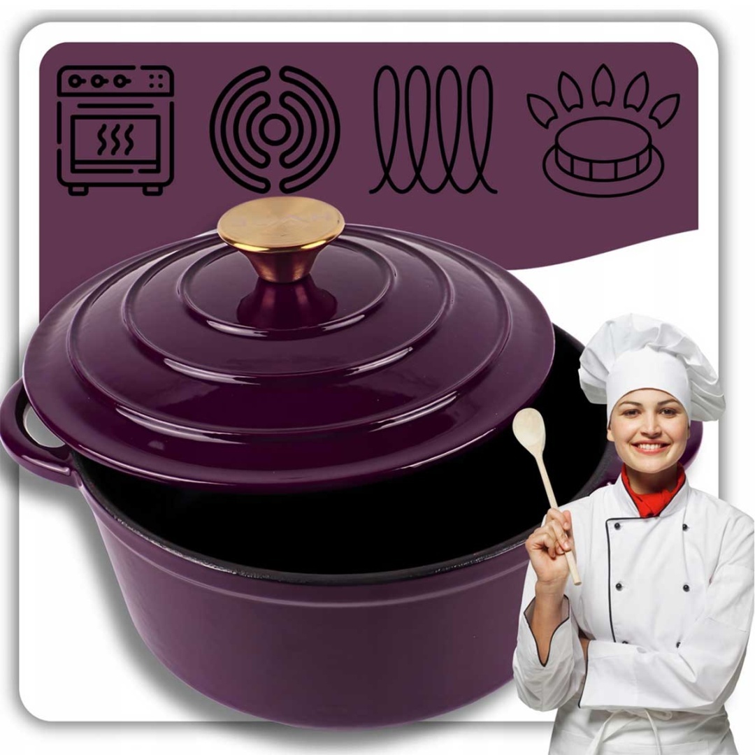 EMALIOWANY GARNEK ŻELIWNY 26cm 5L HAGE EGGPLANT - obrazek 5