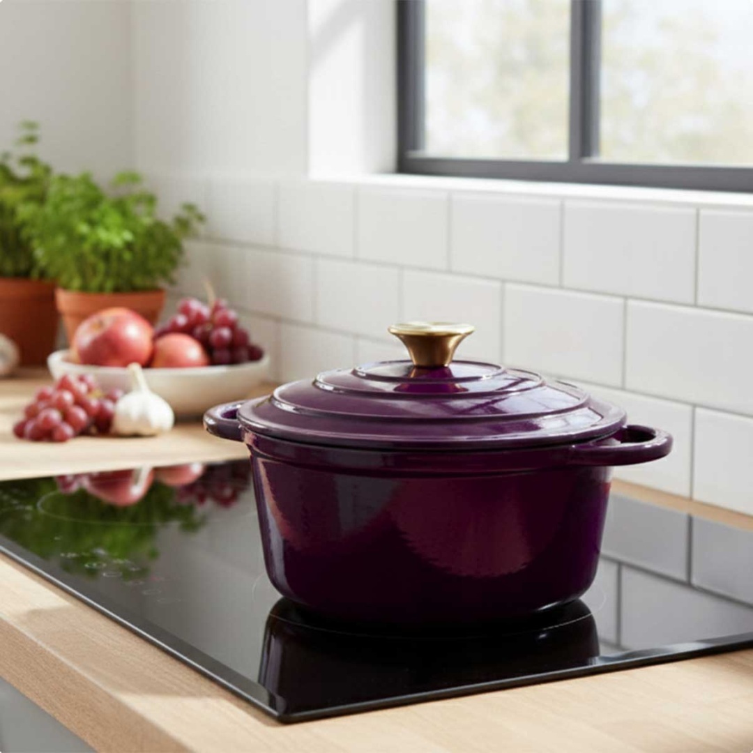 EMALIOWANY GARNEK ŻELIWNY 26cm 5L HAGE EGGPLANT - obrazek 7