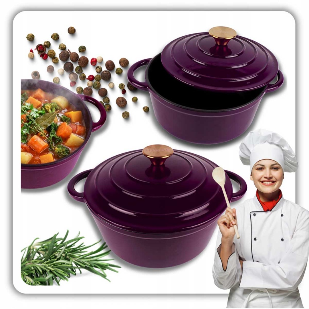 EMALIOWANY GARNEK ŻELIWNY 26cm 5L HAGE EGGPLANT - obrazek 10