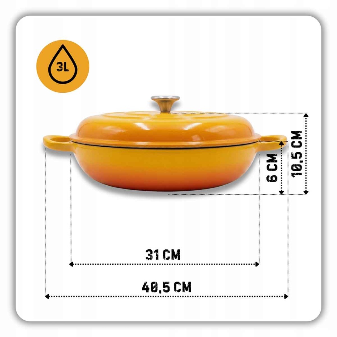 EMALIOWANY GARNEK ŻELIWNY PŁASKI 30cm 3L HAGE MUSZTARDOWY - obrazek 3