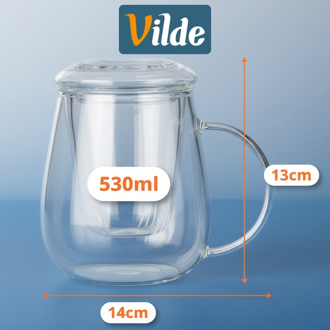 KUBEK SZKLANY 530ml Z ZAPARZACZEM I POKRYWĄ 139817 - obrazek 3