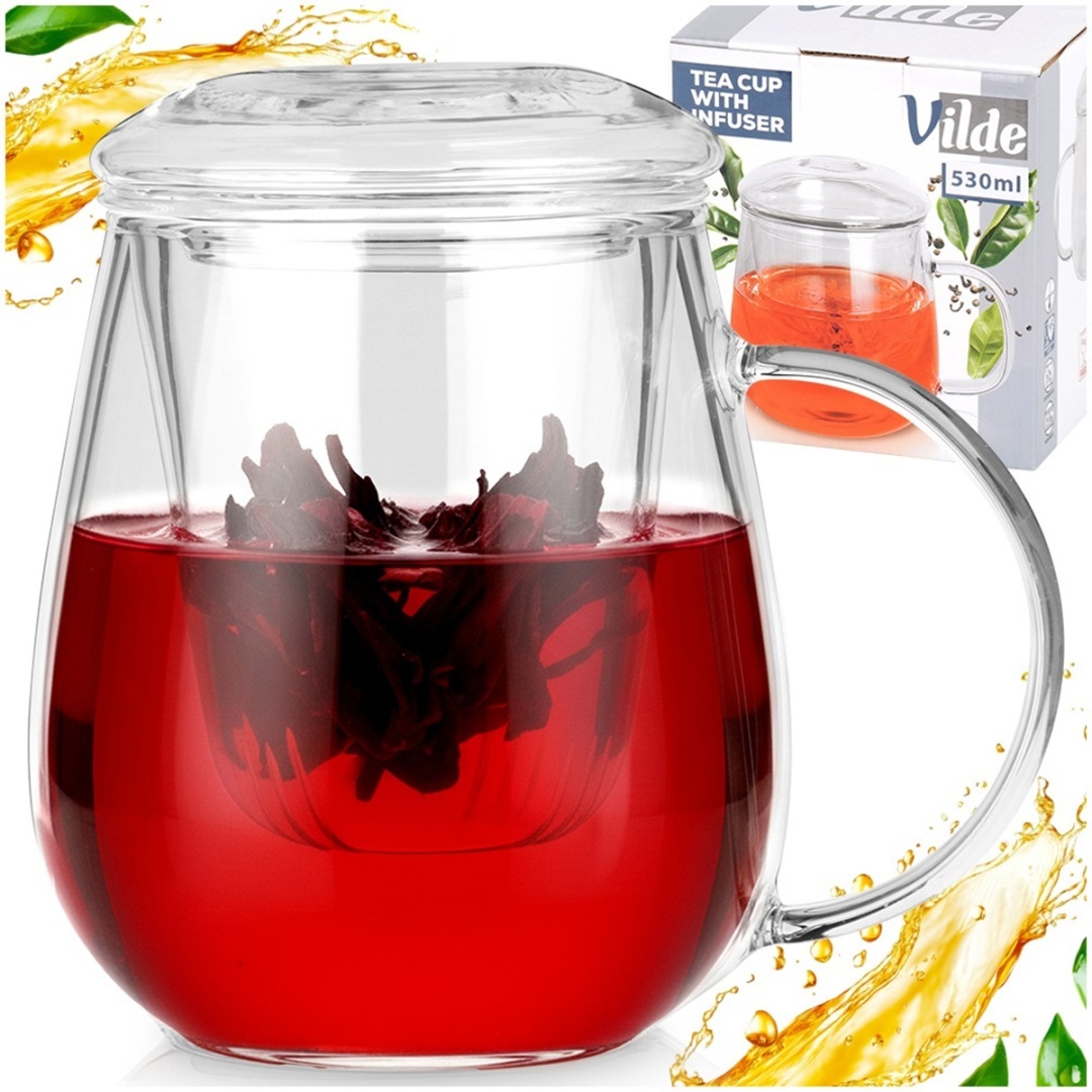 KUBEK SZKLANY 530ml Z ZAPARZACZEM I POKRYWĄ 139817 - obrazek 7